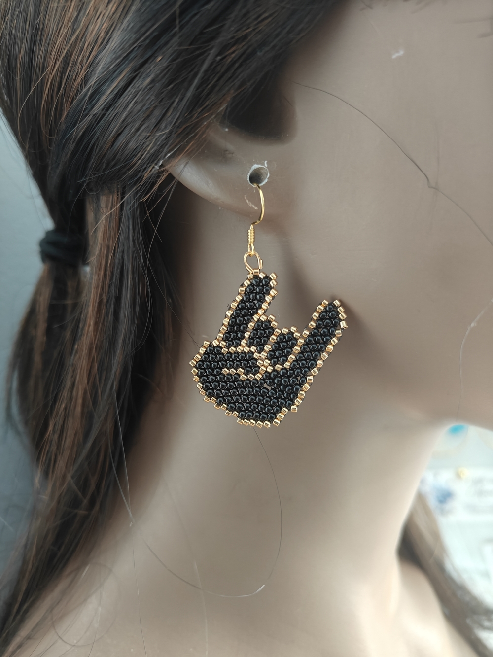 Gold-Trim "Rock On"  Beaded Earrings
